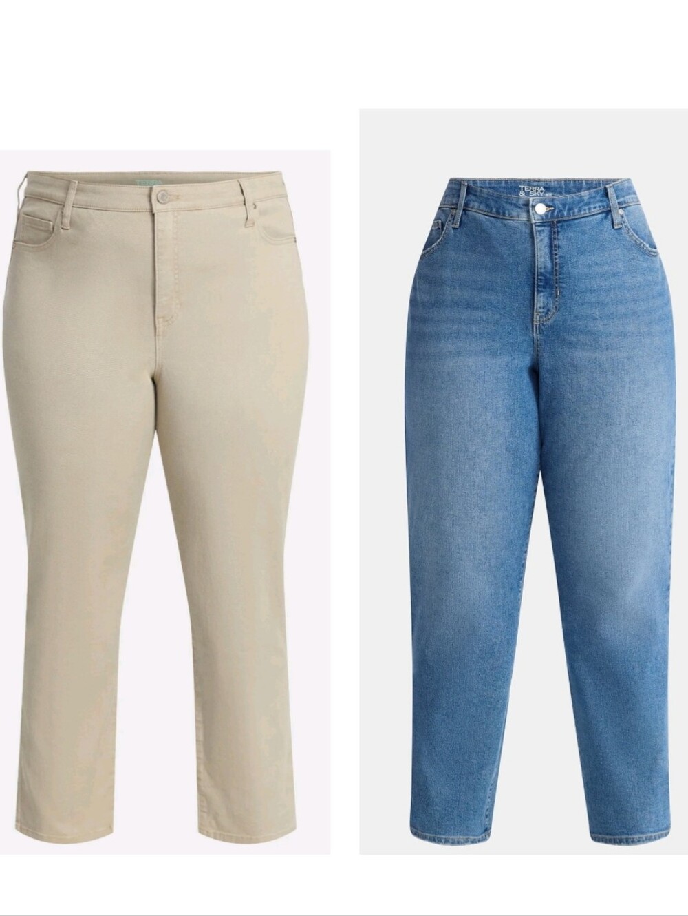 2 Pack Terra & Sky Women's Plus Size High Rise Straight Jeans Blue And Khaki